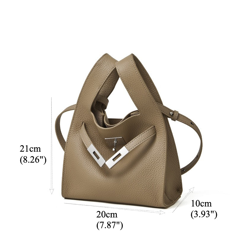 Classic Genuine Leather Chic Daily Crossbody Bucket Bag