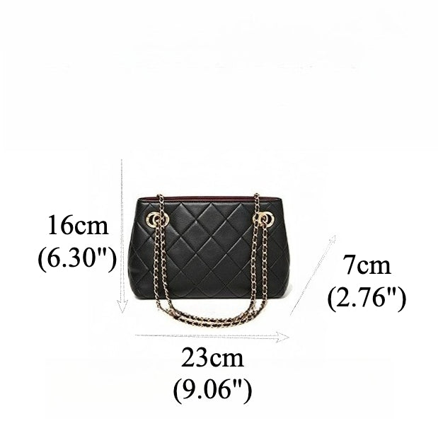 Classic Quilted Sheepskin Genuine Leather Chain Mini Tote Clutch Bag