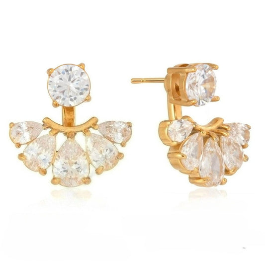 Elegant Radiant Pear Crystal Sunburst Jacket Earrings