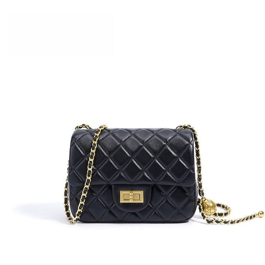 Timeless Petite Sheepskin Leather Quilted Flap Clutch Bag with Golden Ball Chain