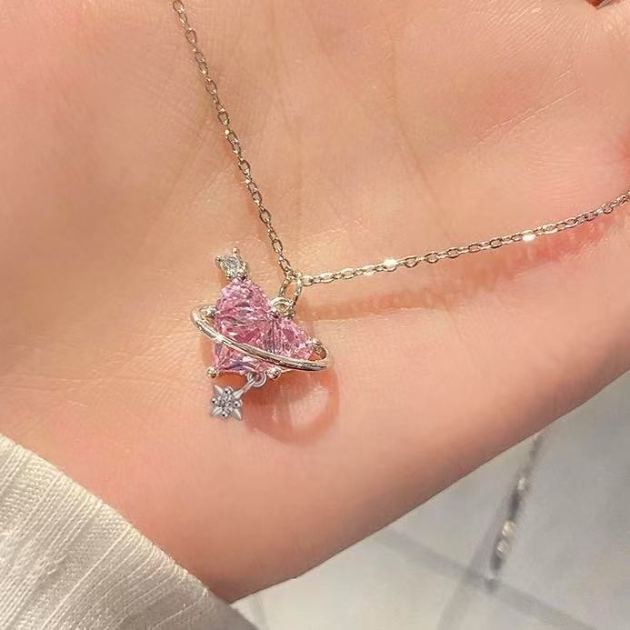 Collar Susurro de Corazón Diamante Rosa