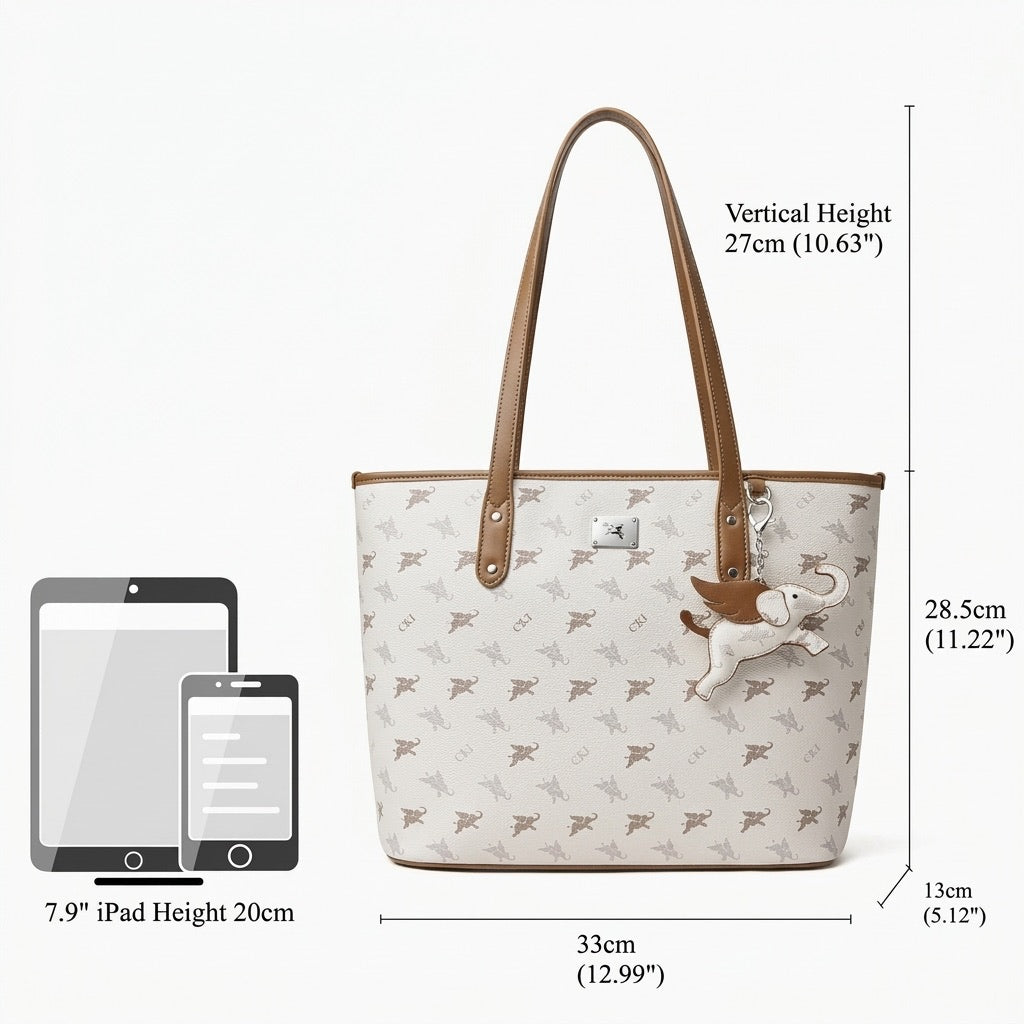Ampia borsa a spalla tote di lusso vintage con monogramma Flying Elephant