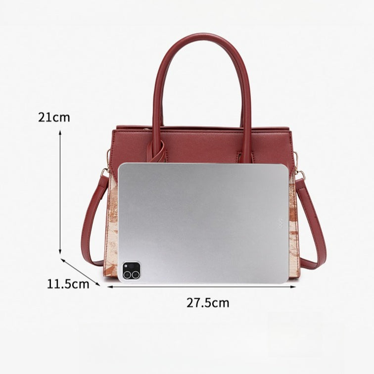 Classic Jacquard Vegan Eco-Leather Satchel Clutch Bag With Metal Charm