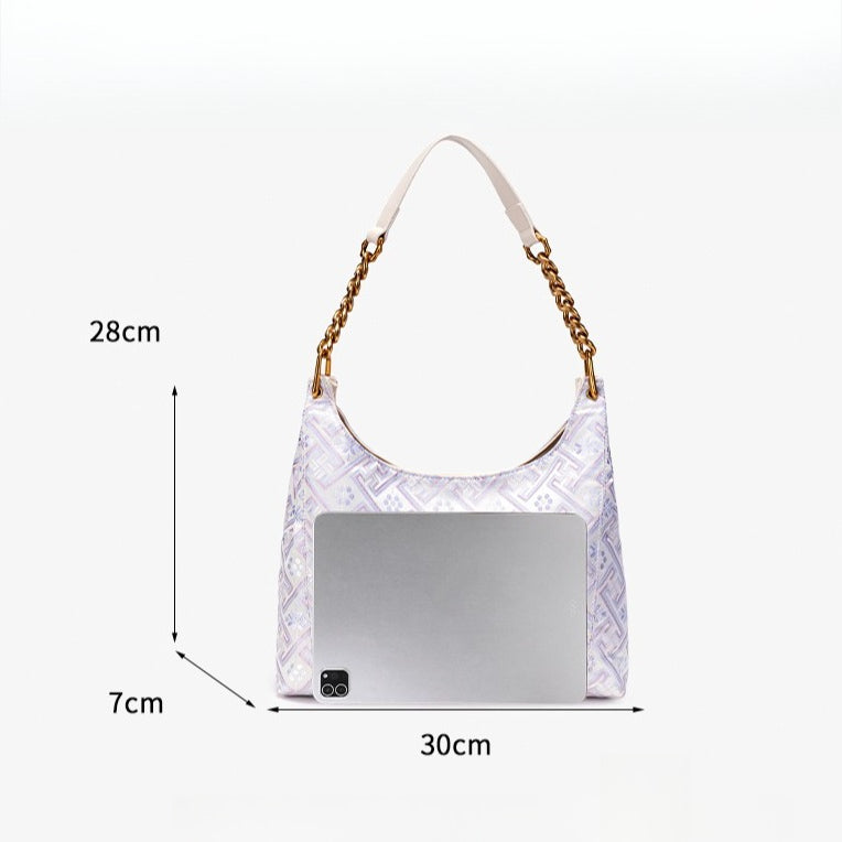 Artisanal Geometric Vegan Eco-Leather Hobo Chain Bag