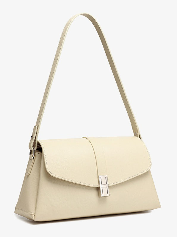 Minimalist Genuine Leather Shoulder Bag with Signature H Buckle