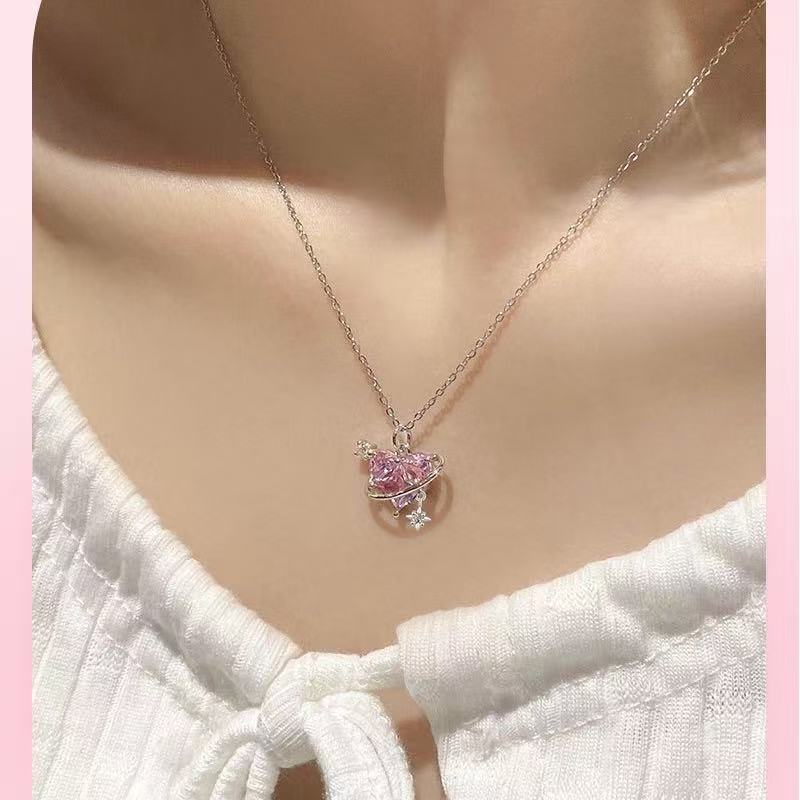 Collar Susurro de Corazón Diamante Rosa