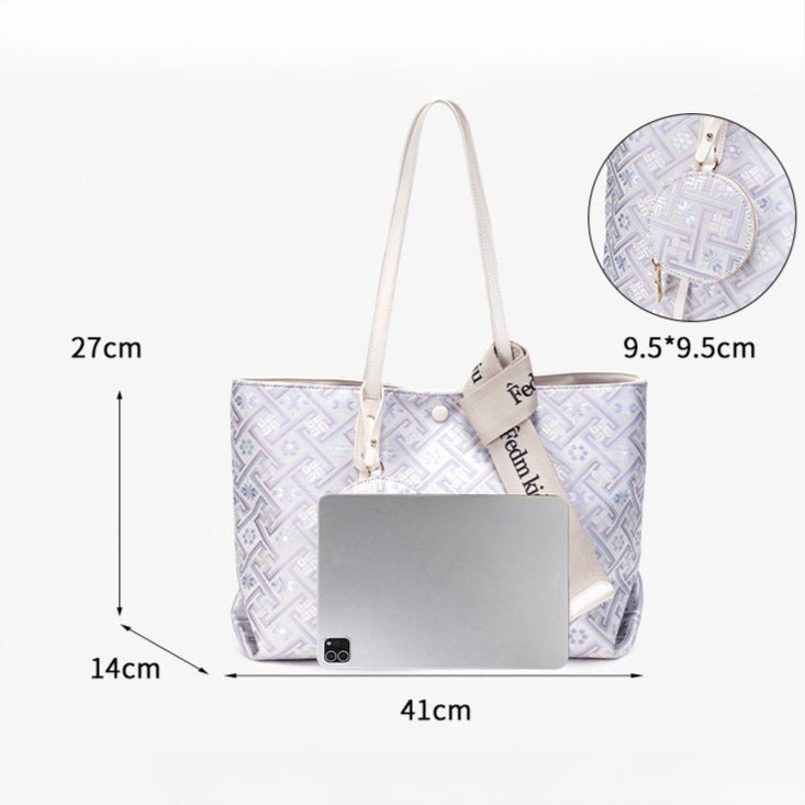 Opulent Brocade Texture Vegan Eco-Leather Tote Shoulder Bag