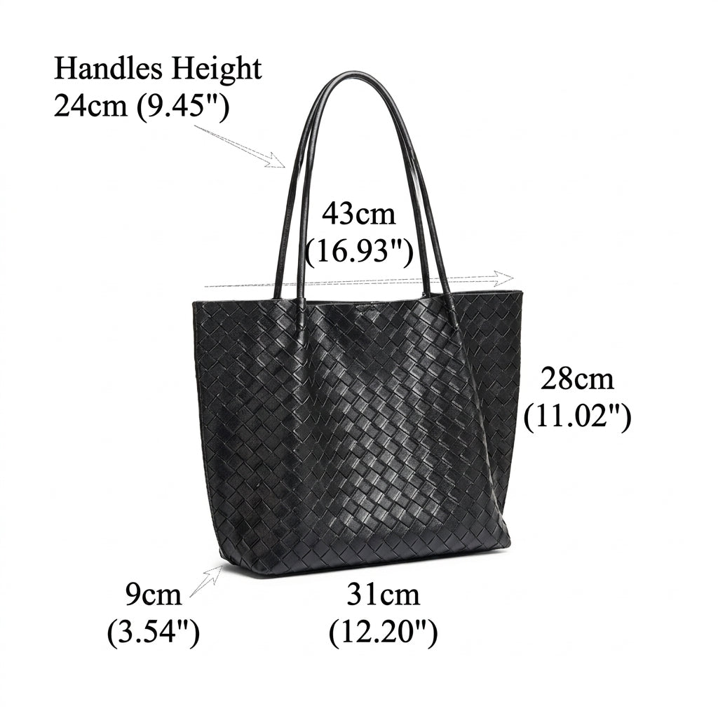 Minimalist Woven Genuine Leather Spacious Tote Clutch Bag