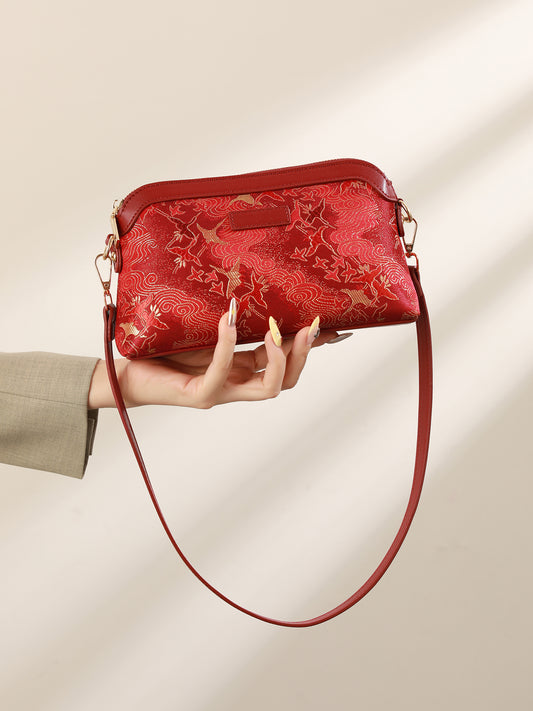 Radiant Oriental Crane Pattern Vegan Eco-Leather Clutch Bag