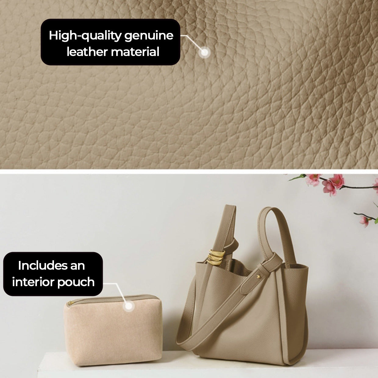 Mini sac seau à bandoulière pour pique-nique en cuir véritable pour femme