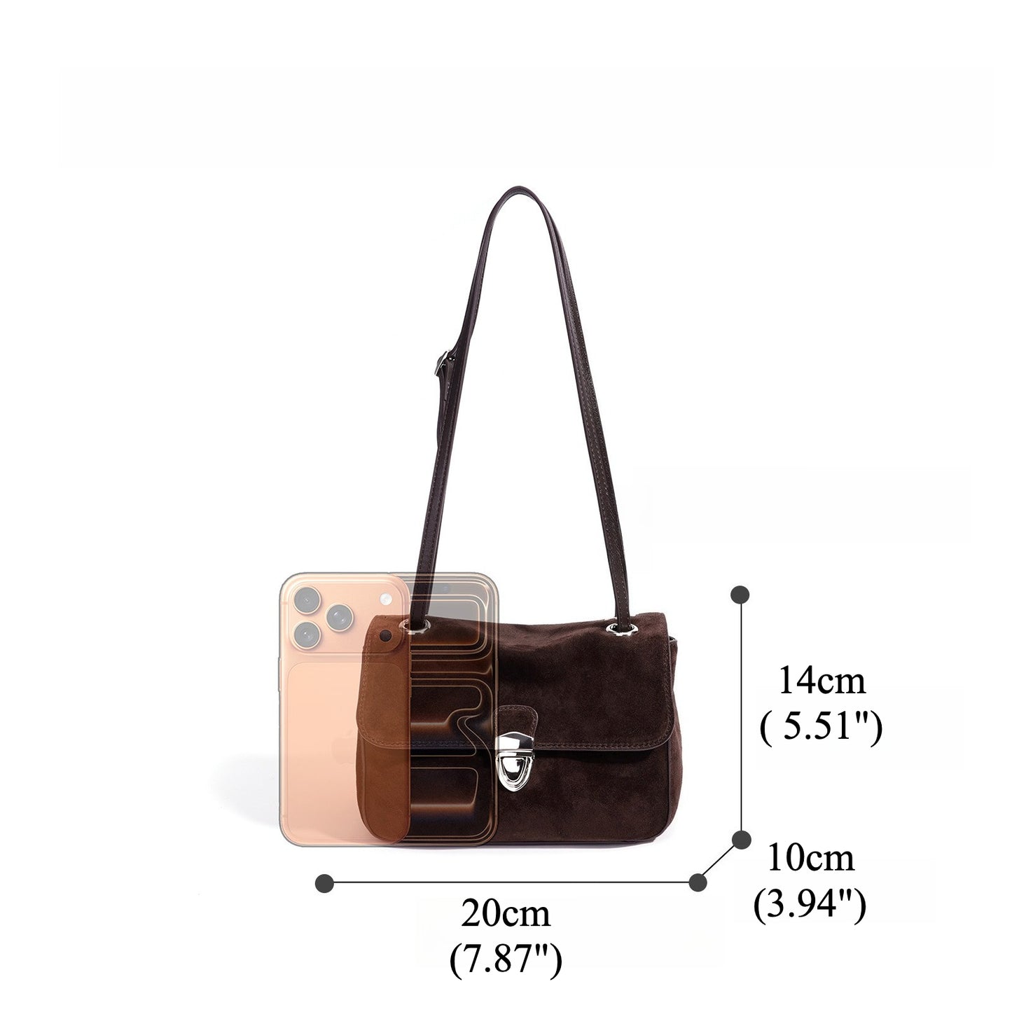 Elegant Suede Genuine Leather Flap Clutch Bag