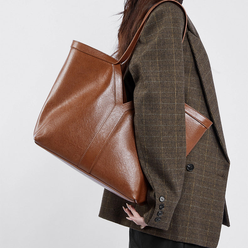 Herbstliche Tragetasche aus echtem Leder im koreanischen Stil