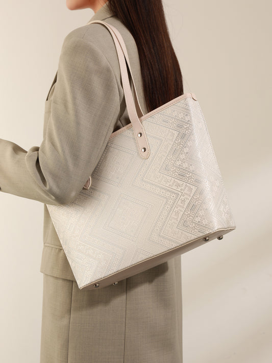 Refined Geometric Jacquard Vegan Eco-Leather Tote Clutch Bag