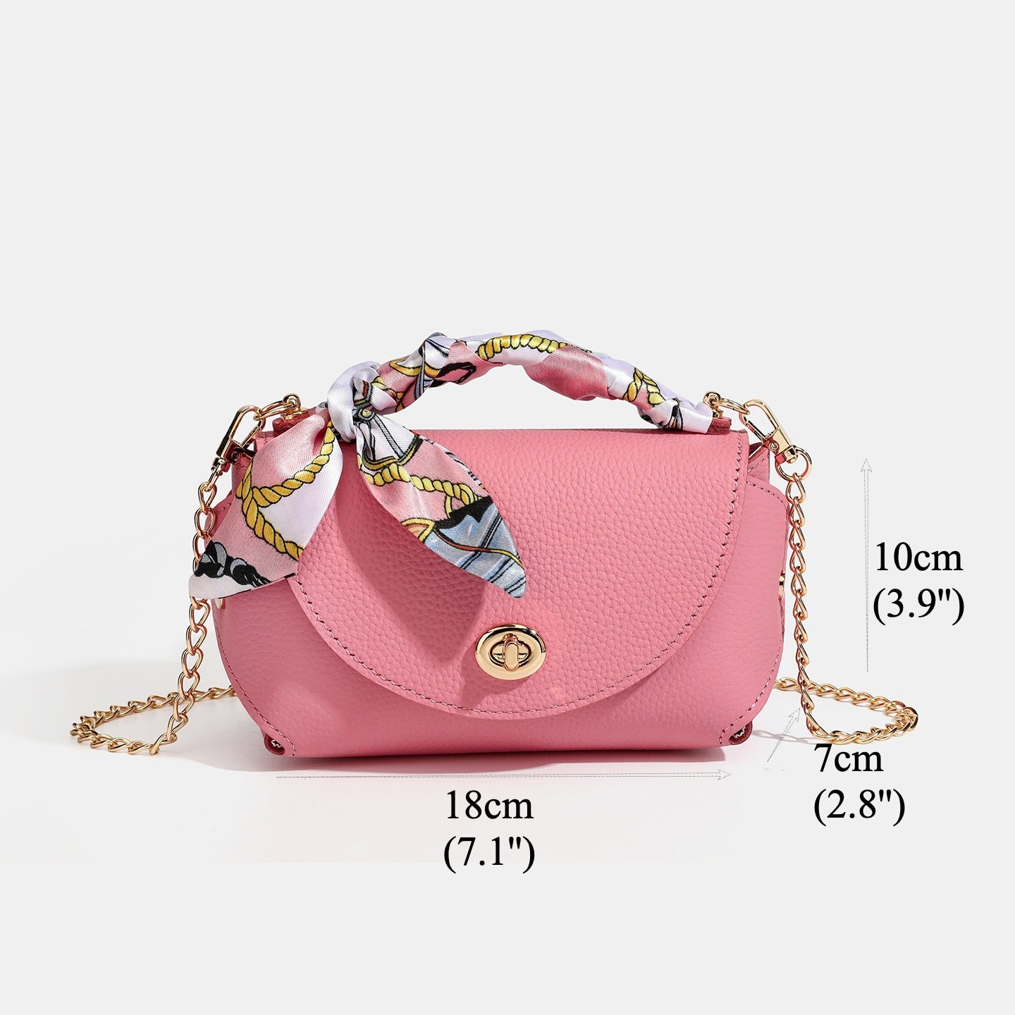 Elegant Retro Genuine Leather Chain Crossbody Shoulder Silk Scarf Handbag