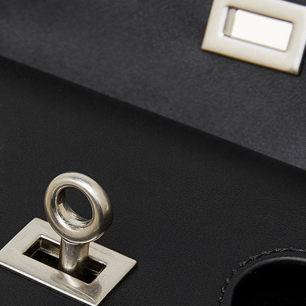 The Linear Turn-Lock Genuine Leather Bag | Minimalist East-West Handbag