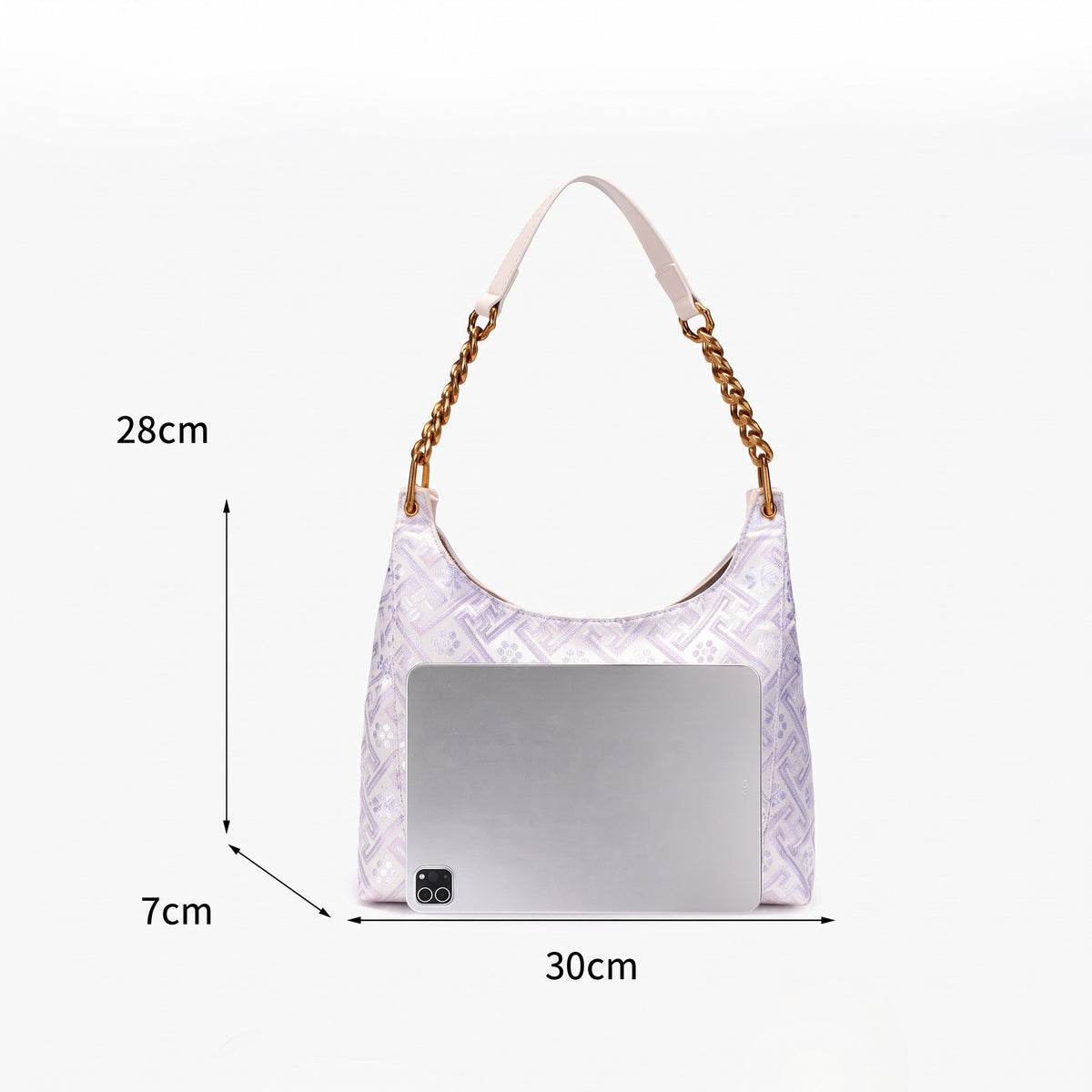 Bolso hobo con cadena artesanal geométrico de cuero vegano ecológico