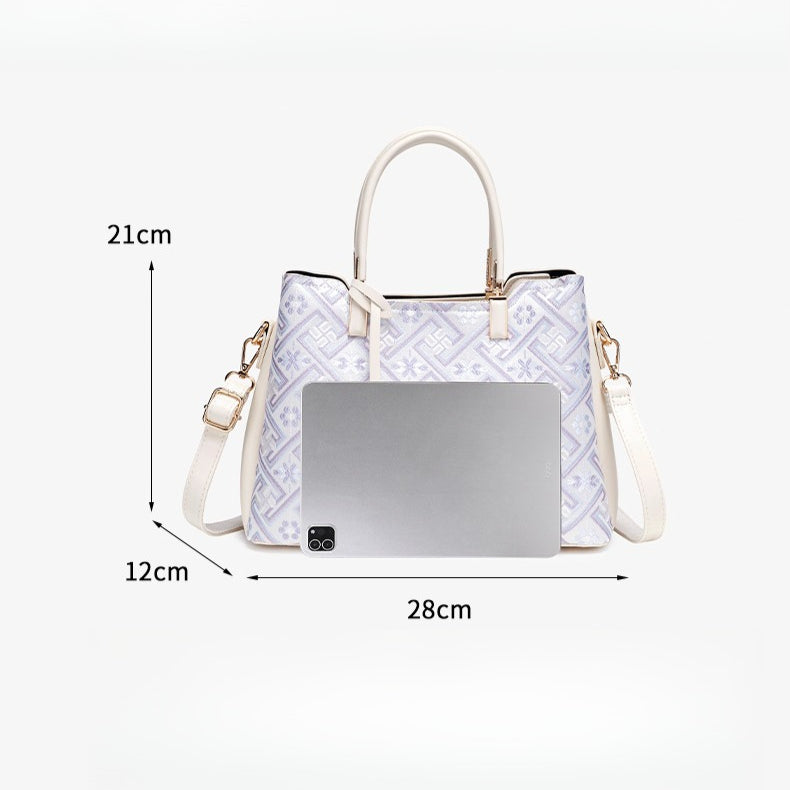 Classic Brocade Vegan Eco-Leather Mini Tote Clutch Bag with Hollow Charm