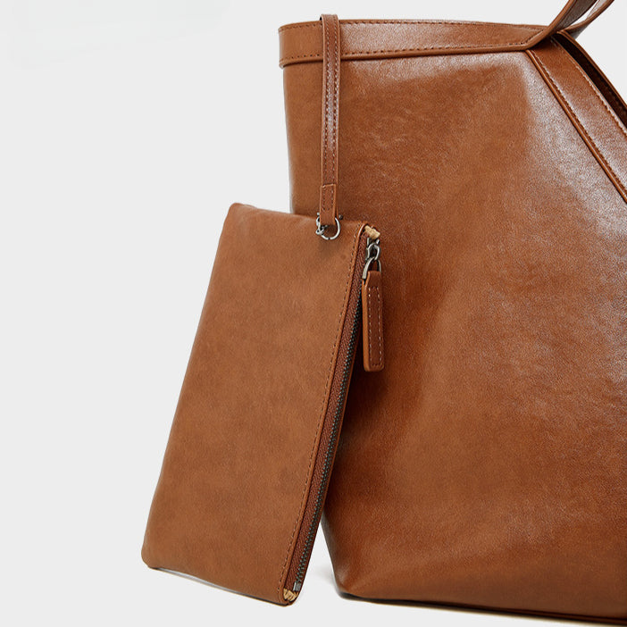 Herbstliche Tragetasche aus echtem Leder im koreanischen Stil