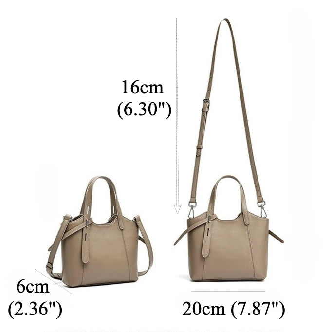 Sleek Genuine Leather Mini Bucket Clutch Bag with Adjustable Straps