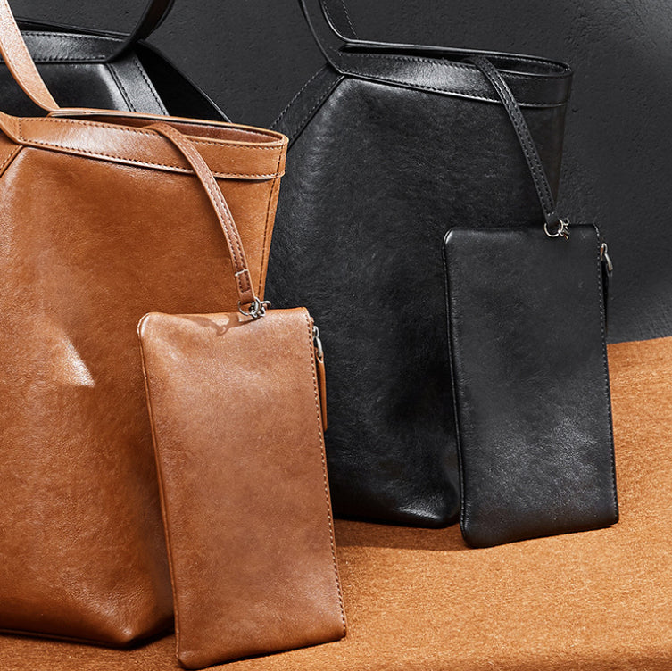 Herbstliche Tragetasche aus echtem Leder im koreanischen Stil