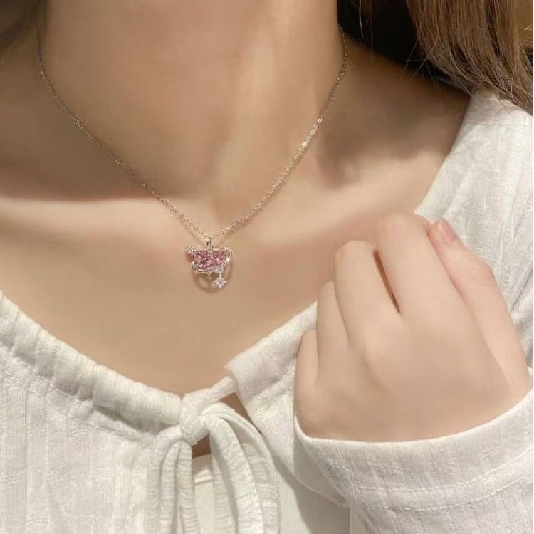 Collar Susurro de Corazón Diamante Rosa