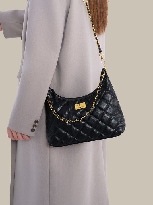Classic Quilted Vegan Eco-Leather Chain Hobo Clutch Bag