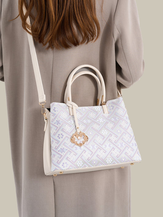 Classic Brocade Vegan Eco-Leather Mini Tote Clutch Bag with Hollow Charm
