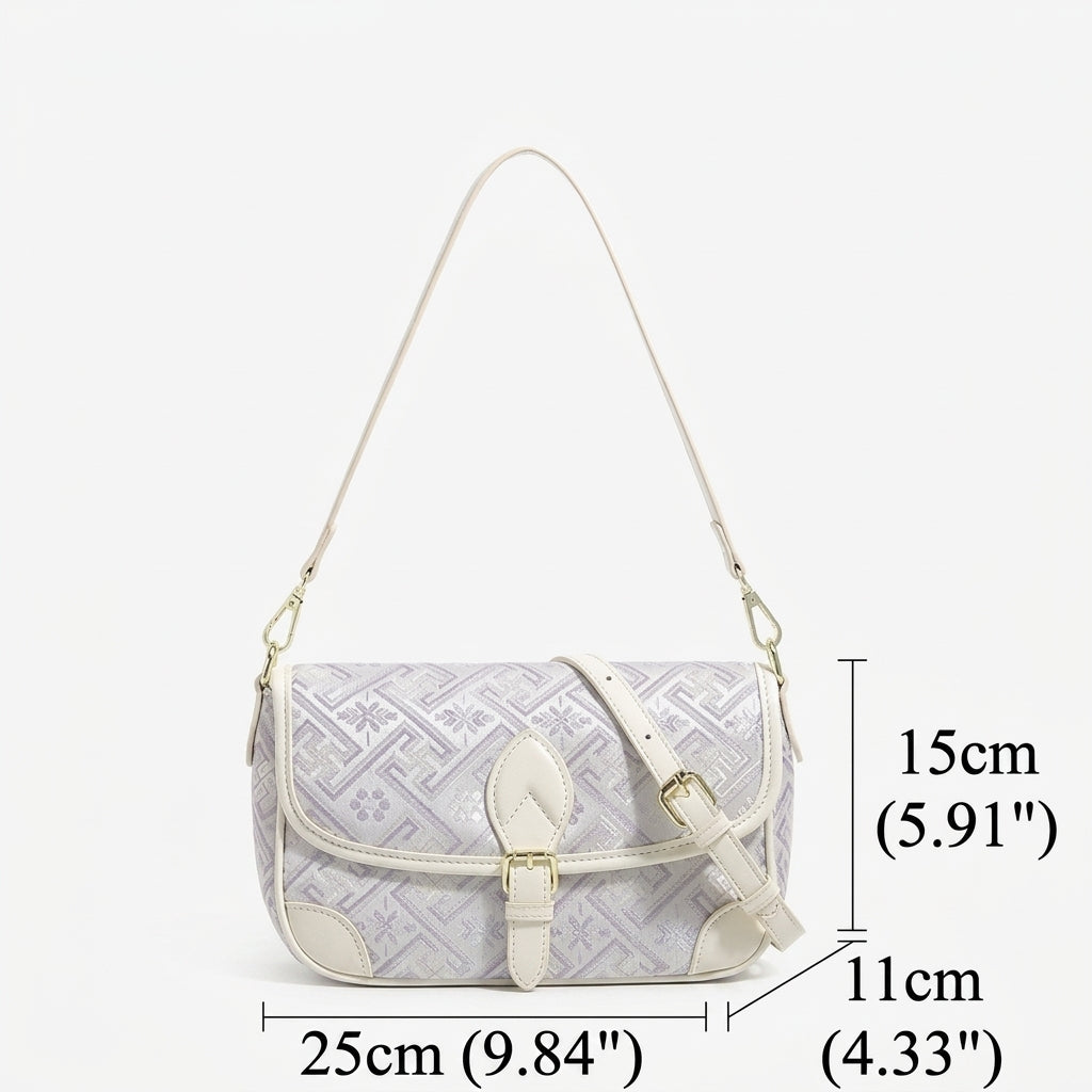 Vintage Jacquard Embroidery Vegan Eco-Leather Flap Clutch Bag