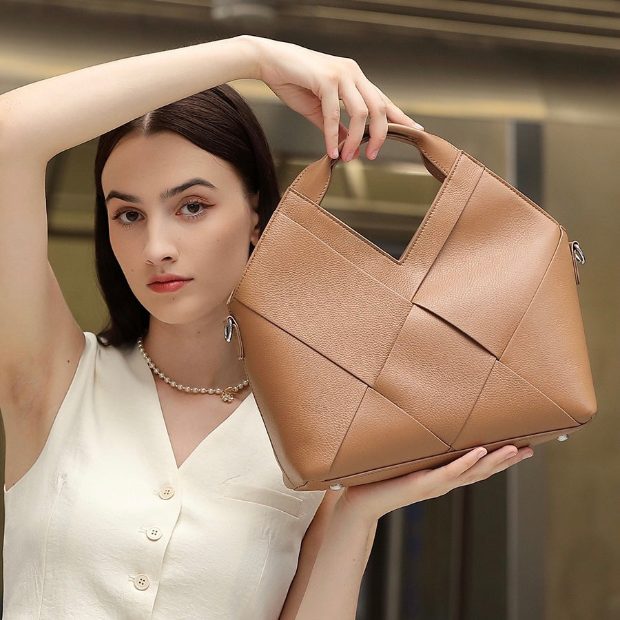 Gewebte Handtasche aus echtem Leder für Damen