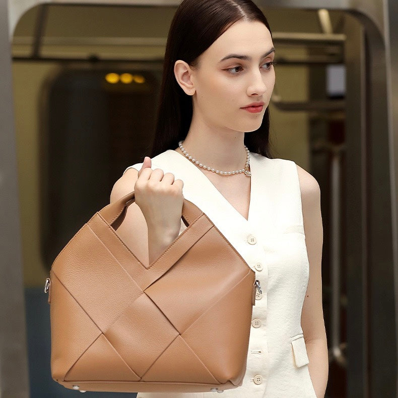 Gewebte Handtasche aus echtem Leder für Damen