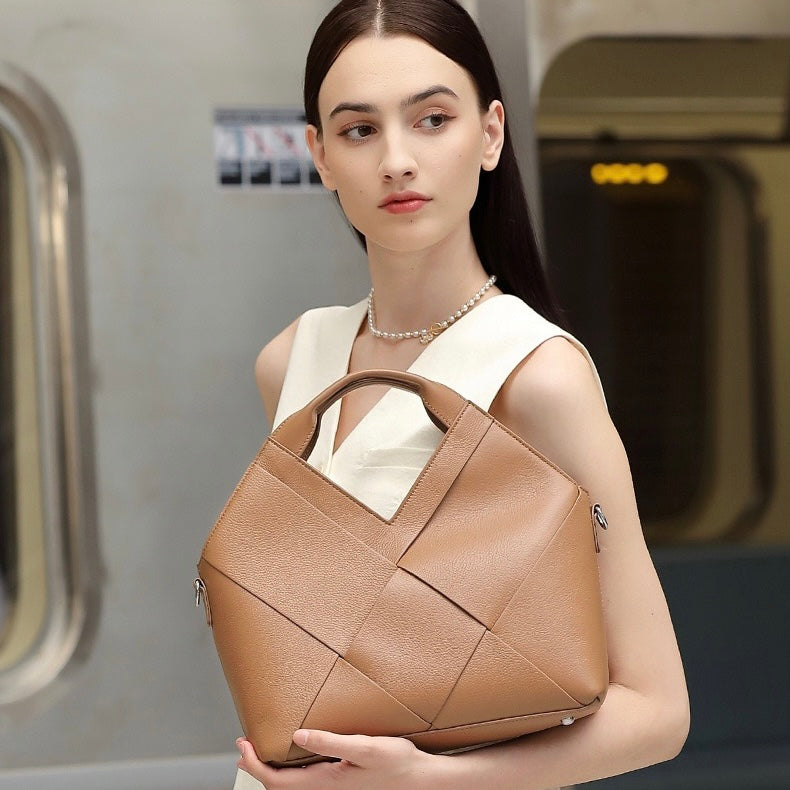 Gewebte Handtasche aus echtem Leder für Damen