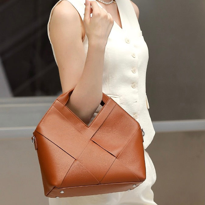 Gewebte Handtasche aus echtem Leder für Damen