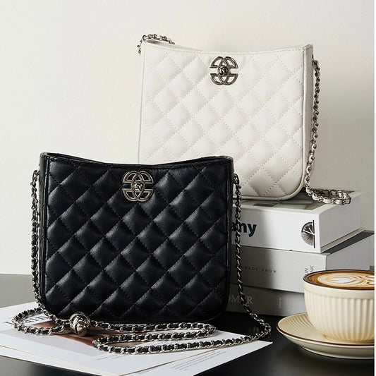 Bolso de cubo con cadena para mujer de piel genuina de vaca