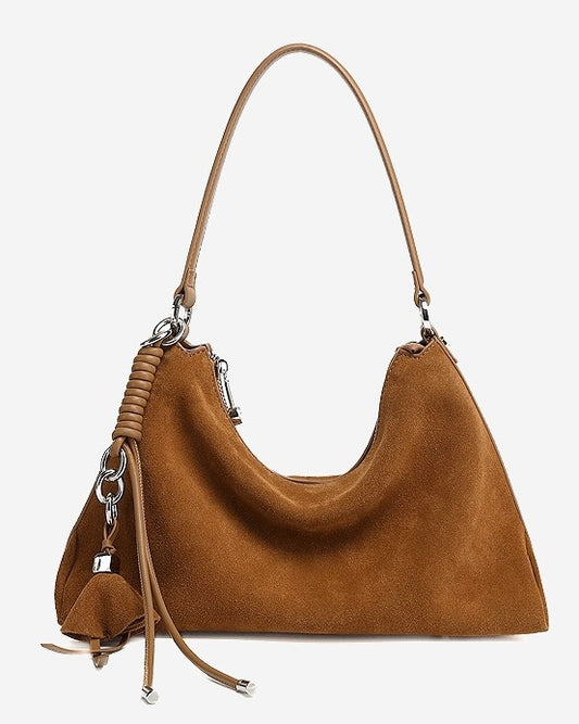 Bolso Hobo de Gamuza de Lujo con Detalle Trenzado y Acento de Borla