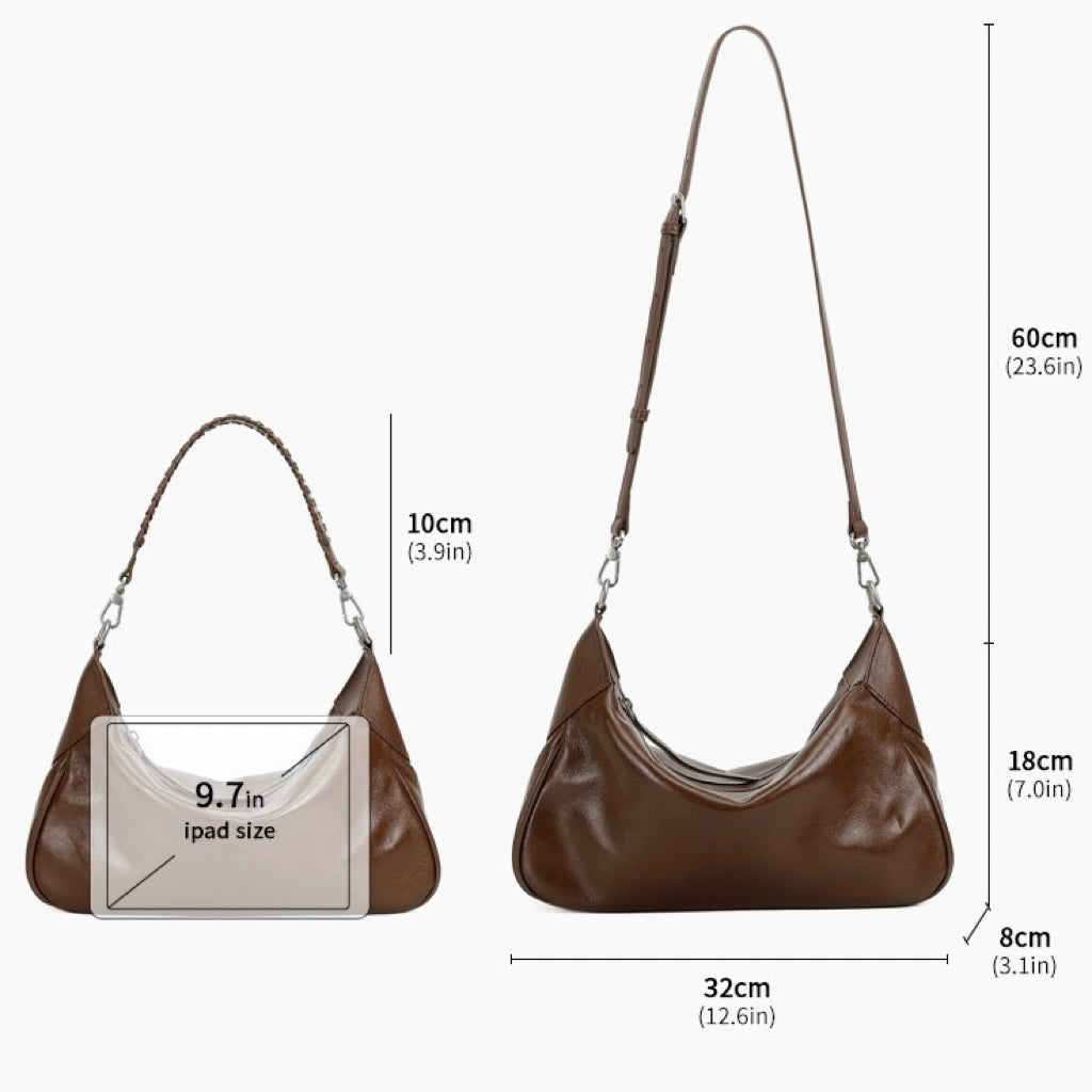 Braided-Handle Genuine Saddle Leather Hobo Bag