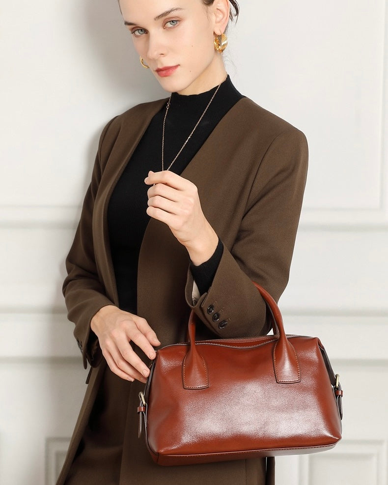 Pebbled Leather Convertible Satchel with Top Handles