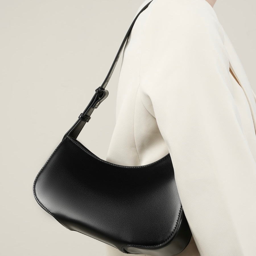 Minimalist Women's Genuine Leather Half Moon Baguette Bag
