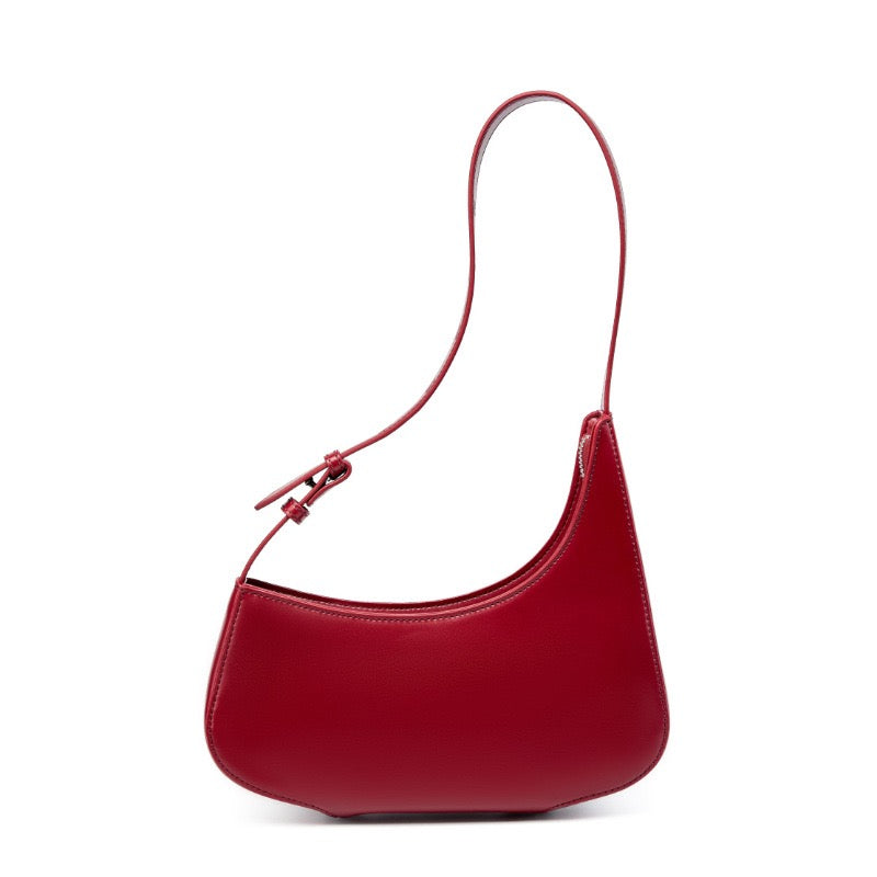 Minimalist Women's Genuine Leather Half Moon Baguette Bag