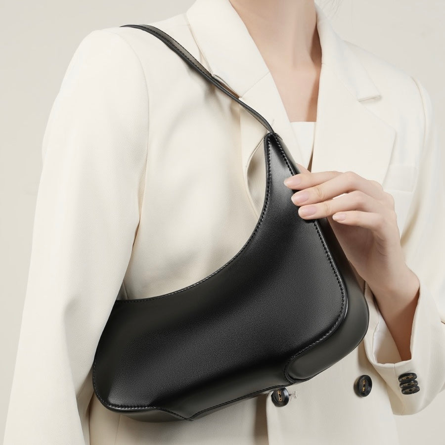 Minimalist Women's Genuine Leather Half Moon Baguette Bag