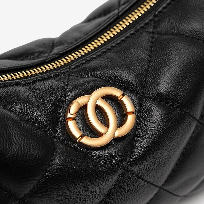 Noir Quilted Sheepskin Dual-Tone Chain Shoulder Bag