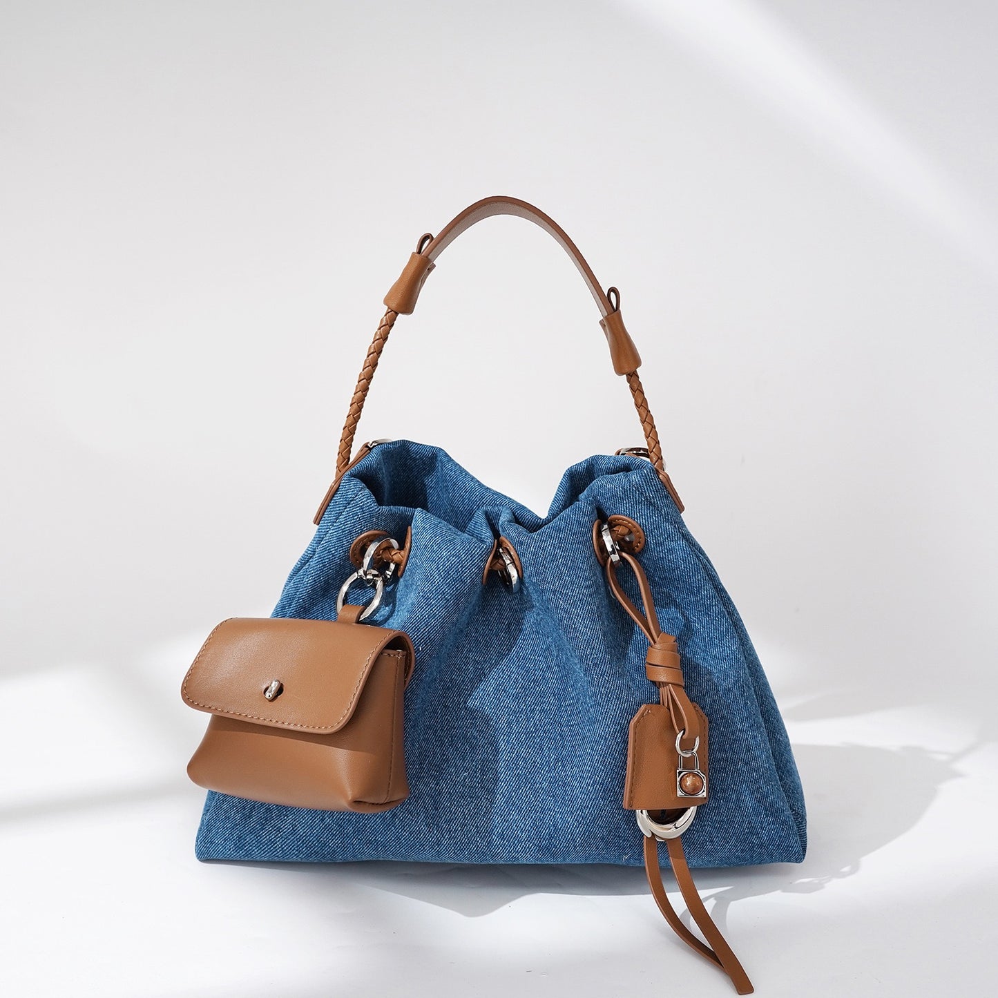 Women's Genuine Leather Denim Patchwork Cool Hobo Bag