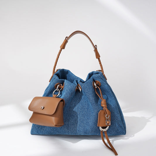 Sac hobo tendance en cuir véritable et denim pour femme