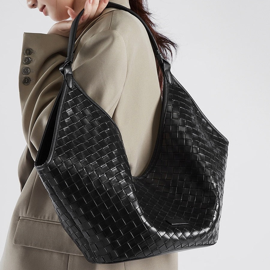 Gewebte Pendlertasche aus echtem Leder für Damen