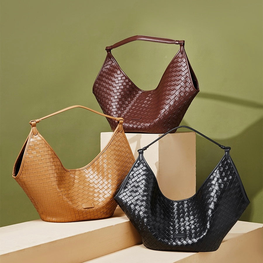 Gewebte Pendlertasche aus echtem Leder für Damen