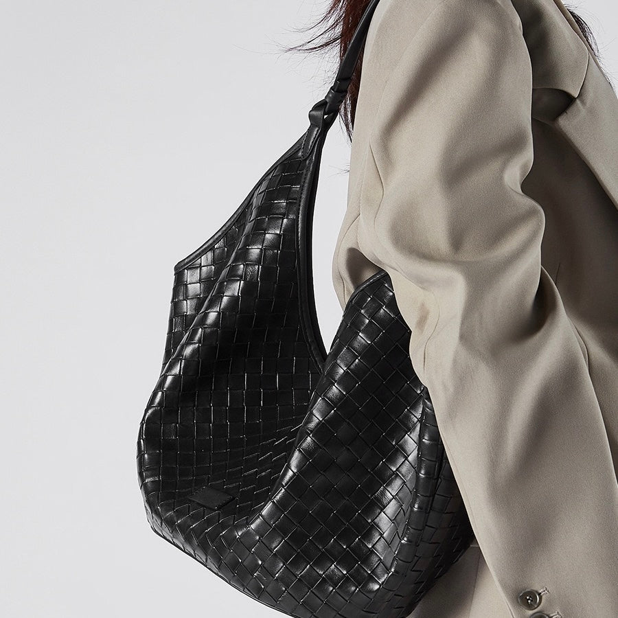 Gewebte Pendlertasche aus echtem Leder für Damen