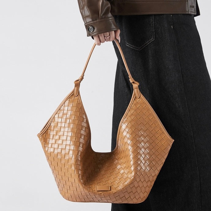 Gewebte Pendlertasche aus echtem Leder für Damen