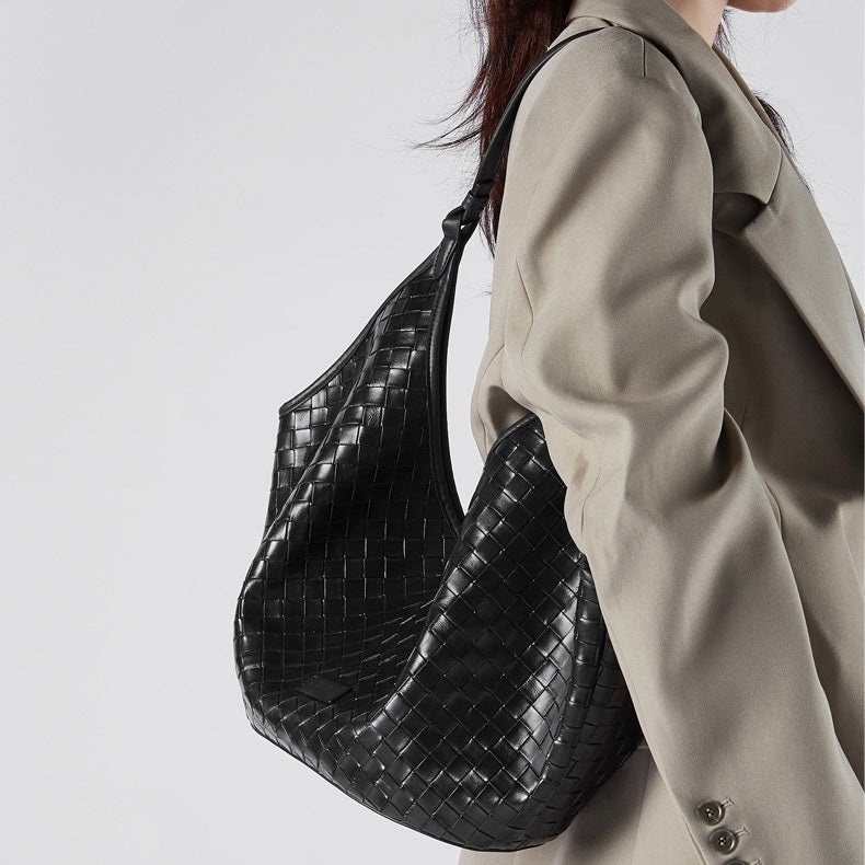 Gewebte Pendlertasche aus echtem Leder für Damen