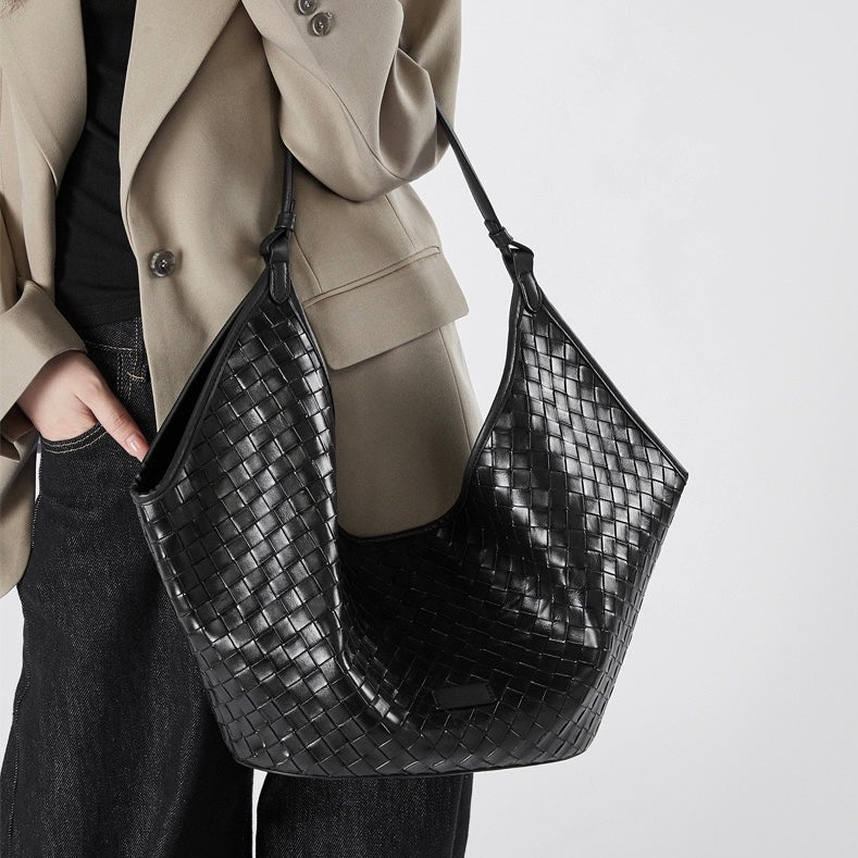 Gewebte Pendlertasche aus echtem Leder für Damen