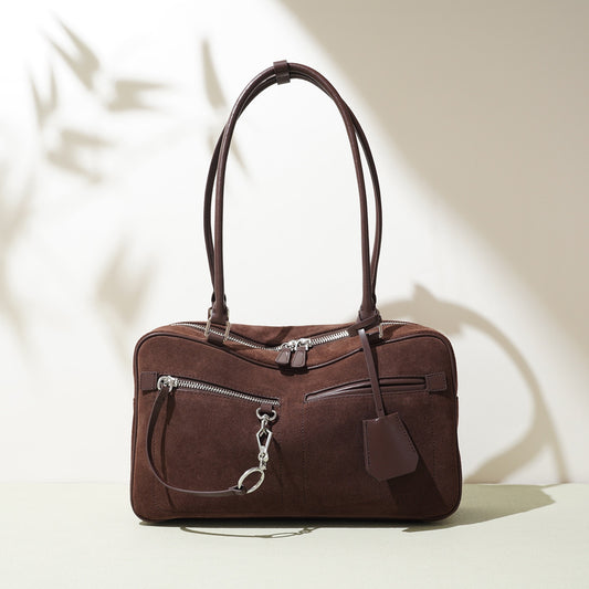 حقيبة كتف وسادة جلدية غير لامعة للنساء - حقيبة عتيقة للتنقل اليومي