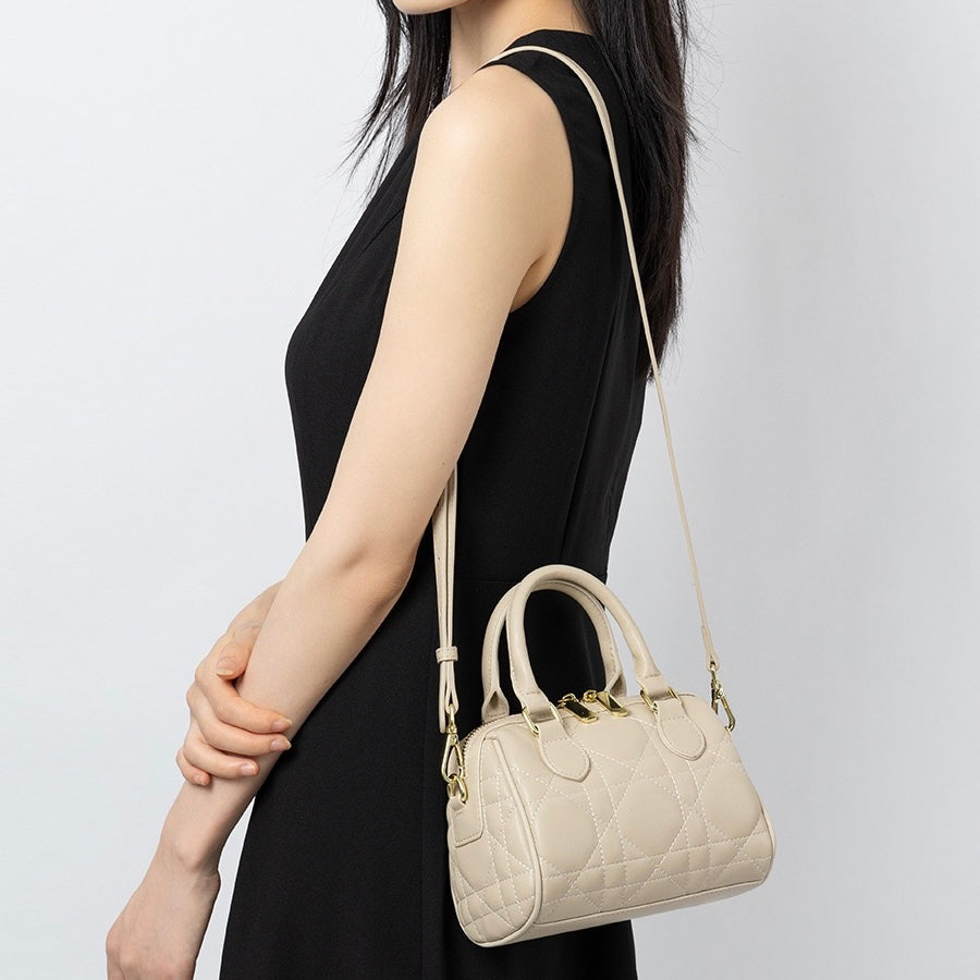 Damen-Boston-Clutch aus echtem Leder, gesteppt